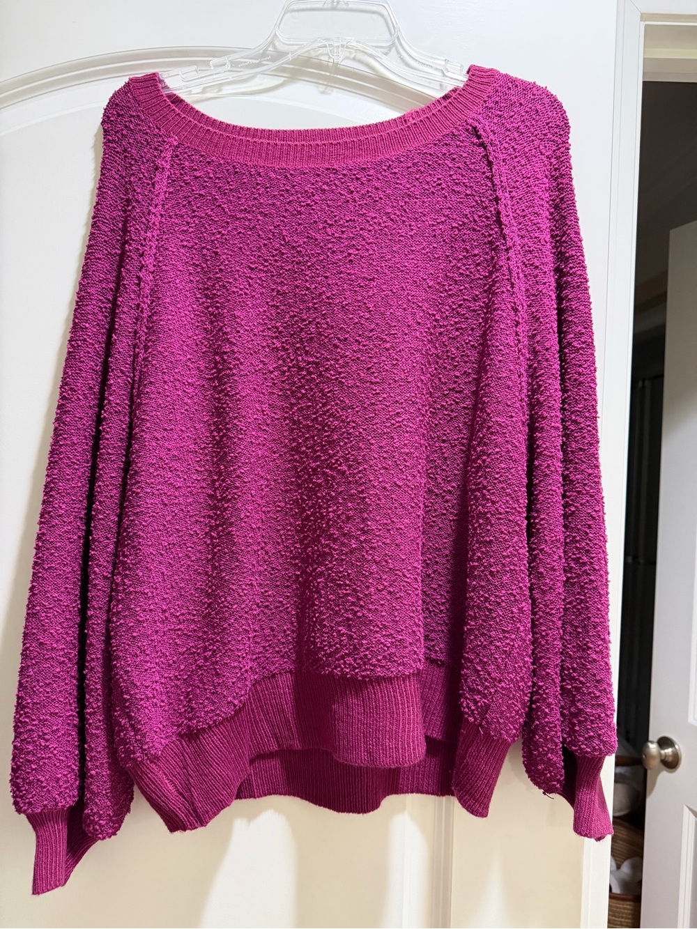 Umgee Bouclé Crewneck Sweater - Magenta